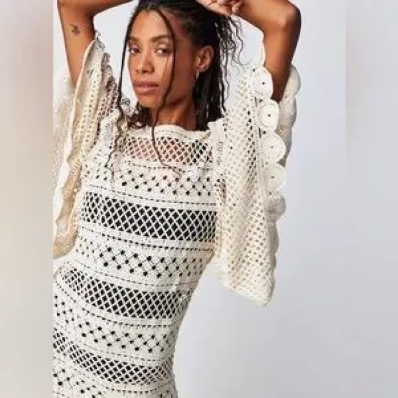 Free People x Jen’s Pirate Booty Zen Crochet Boho Ivory Mini Dress Size XS/S - Picture 1 of 10